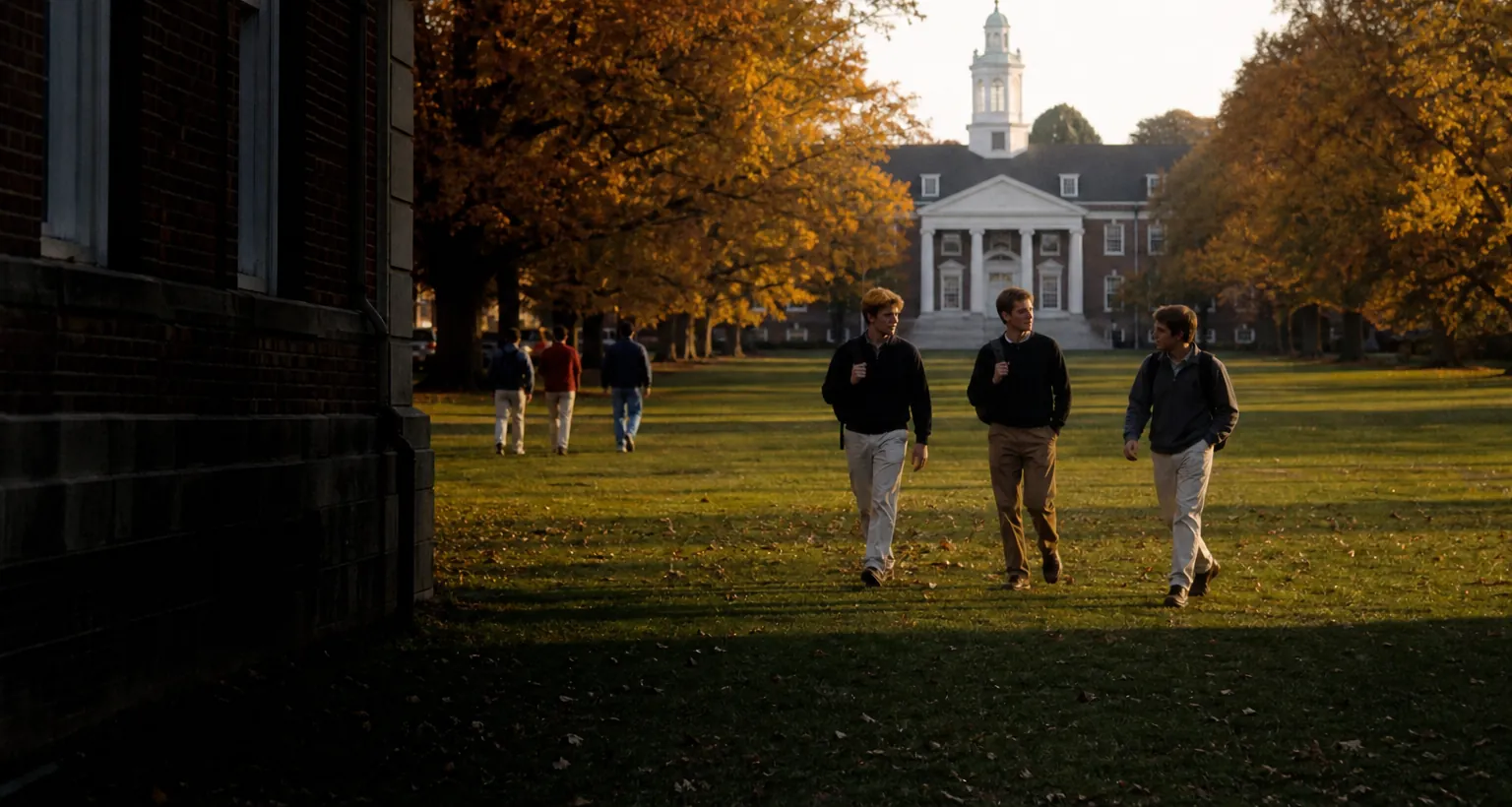 Students walking across the University quadrangle